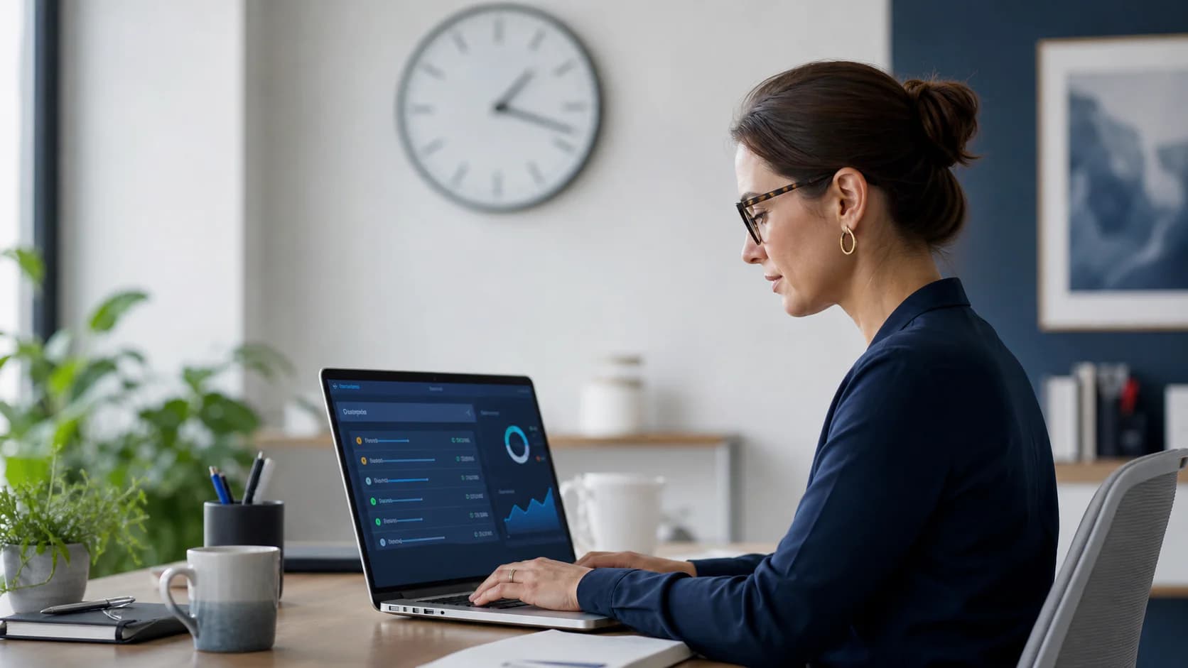 Professional monitoring an organized email response workflow