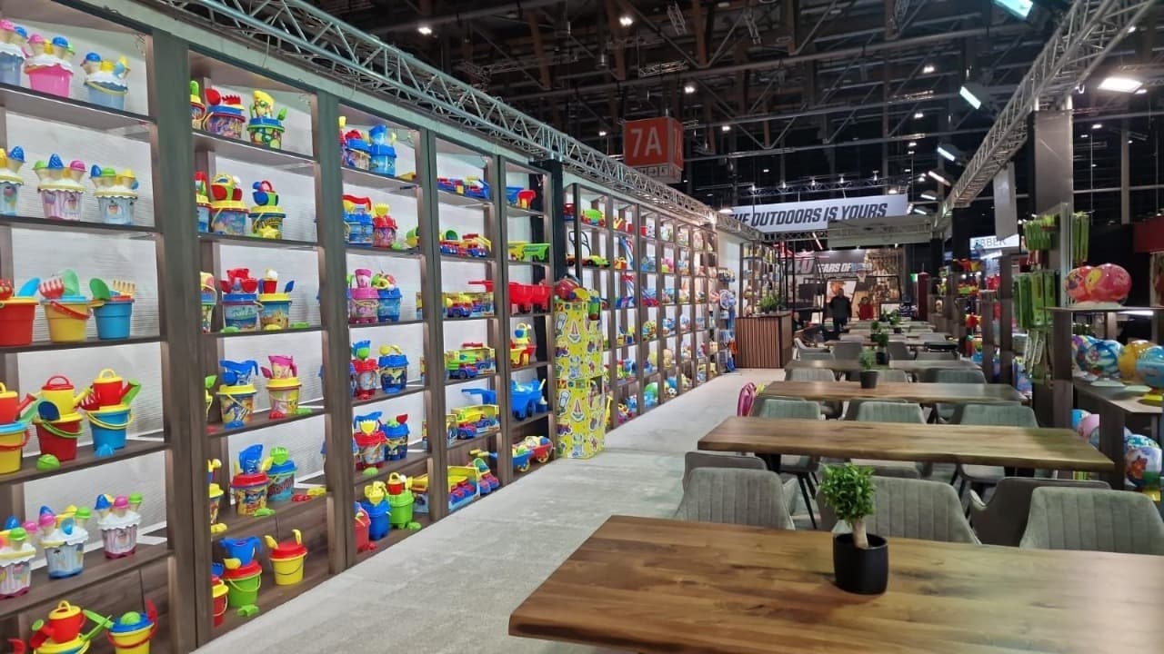 Dema-Stil products displayed across a large international trade-show stand